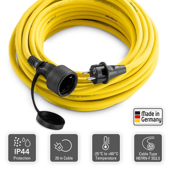 Przedłużacz profesjonalny 20 m / 230 V / 2,5 mm² - Wyprodukowano w Niemczech